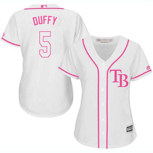 Rays #5 Matt Duffy White/Pink Fashion Women's Stitched MLB Jersey